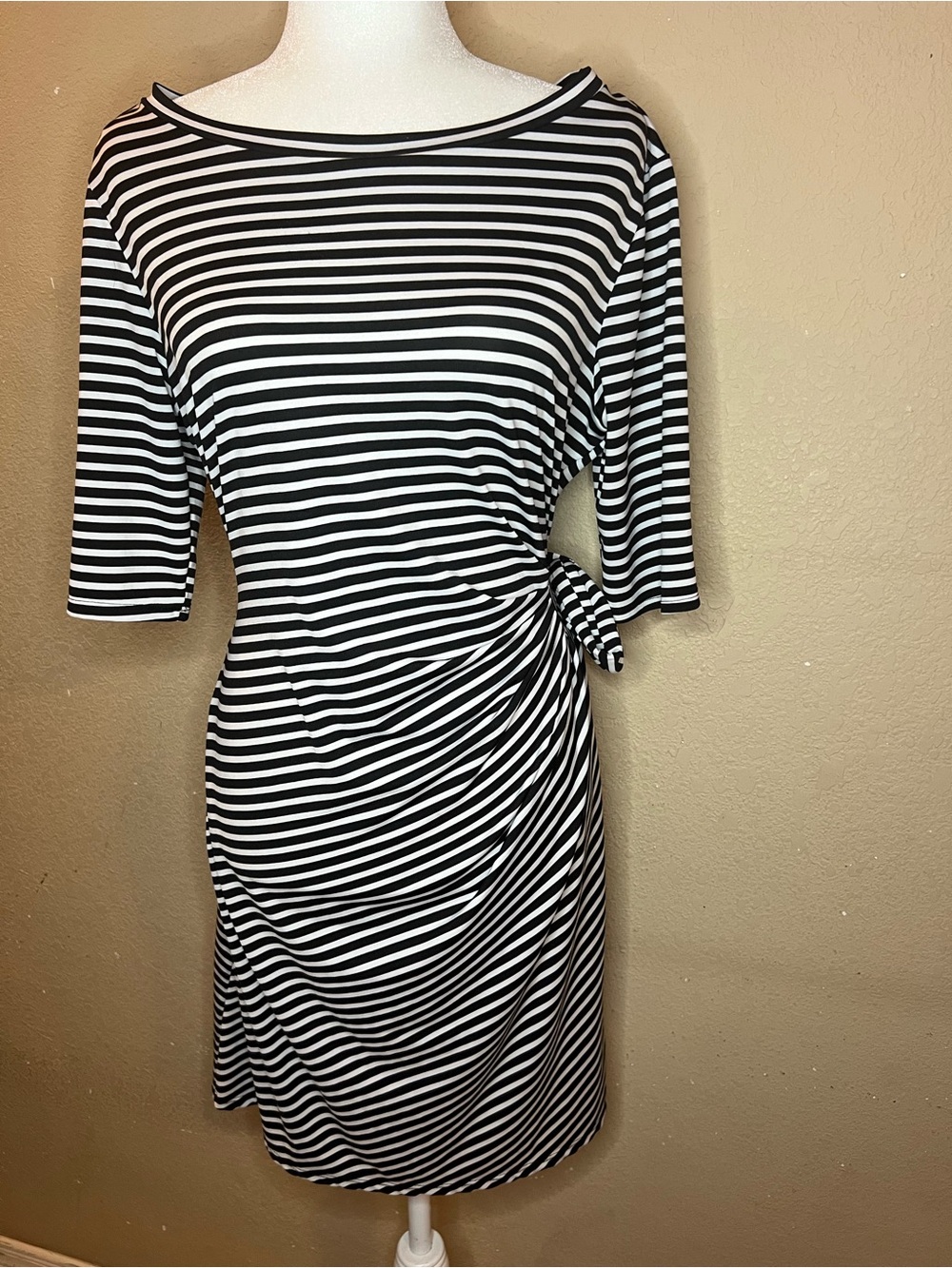 Black & White Striped Side-Tie Dress - Classic Boatneck